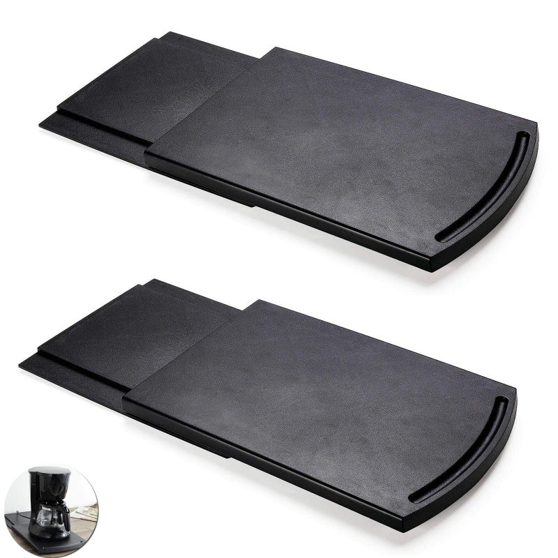 HOSKO 2 Pack Sliding Coffee Maker Tray, 12â€™â€™ Countertop Appliance Caddy Slider for Blender Toaster under Carbinet, Black ABS Rolling Out Tray - Image 1